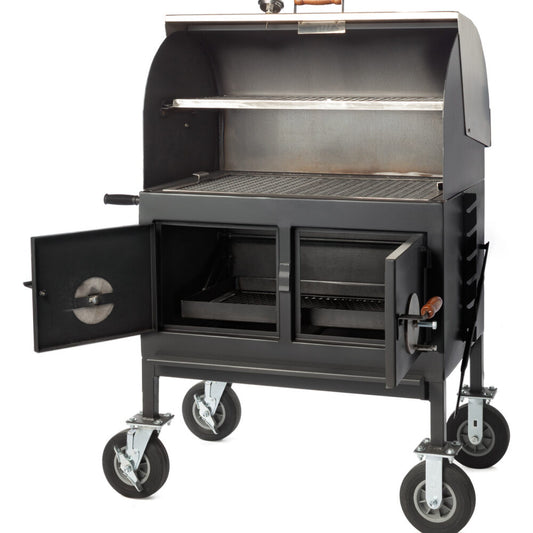 Pitts & Spitts Adjustable Charcoal Grill Roll Top