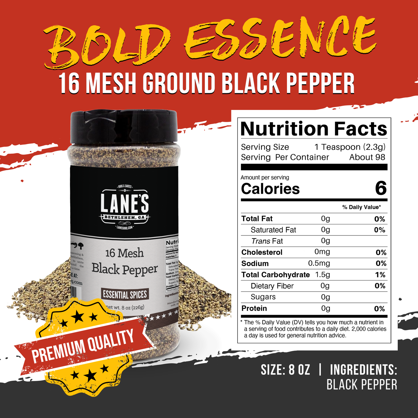 Lane's | Premium 16 Mesh Black Pepper